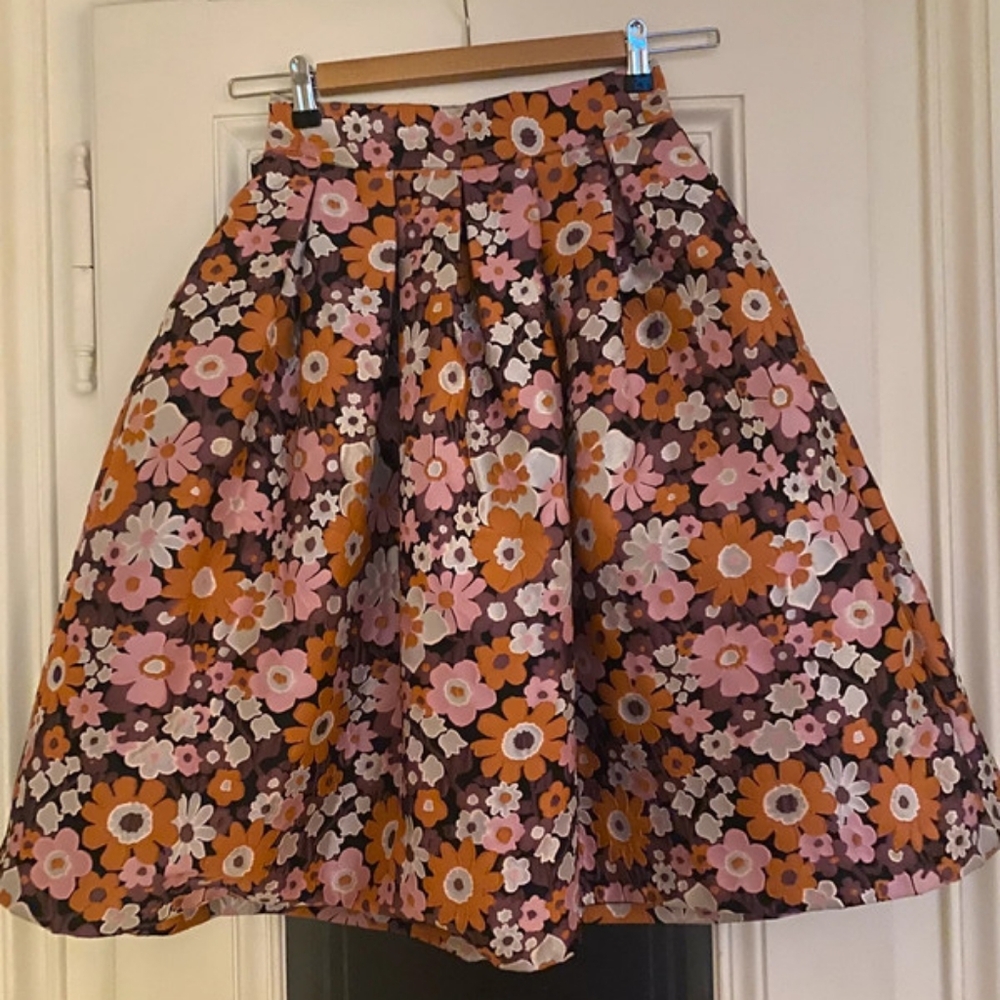 Floral A-Line Skirt - Pink and Orange